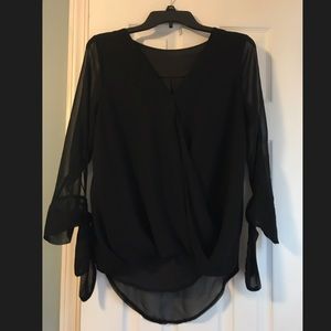 Long Sleeve Black Wrap Blouse